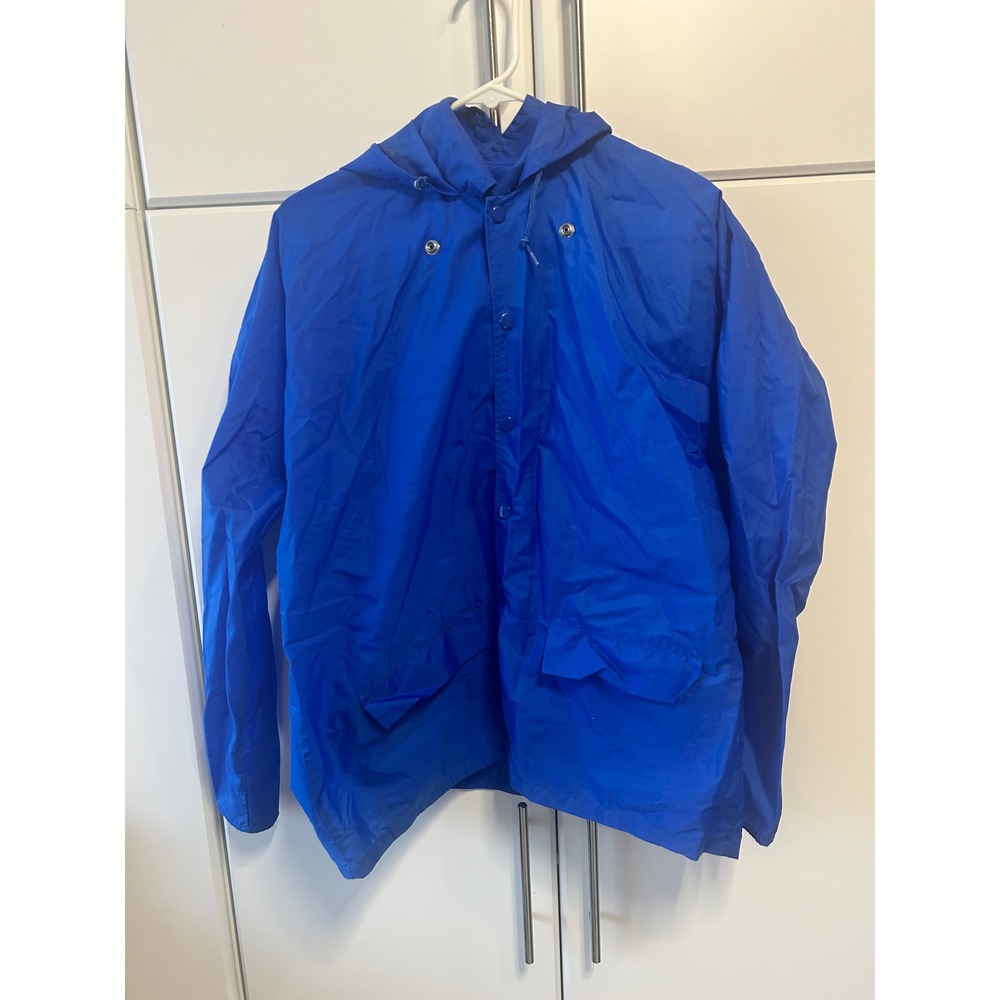 Vintage Kmart Royal Blue Rain Jacket Hooded Nylon Windbreaker Mens Medium 42-44